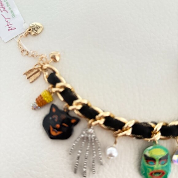 NWT Betsey Johnson Halloween Charm Bracelet Masks cat candy Corn skeleton Hand - Picture 6 of 7